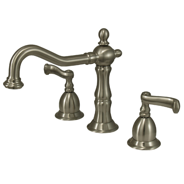 Kingston Heirloom KS1978FL - Heritage Two-Handle 3-Hole Deck Mount Widespread Bathroom Faucet with Brass Pop-Up, Brushed Nickel