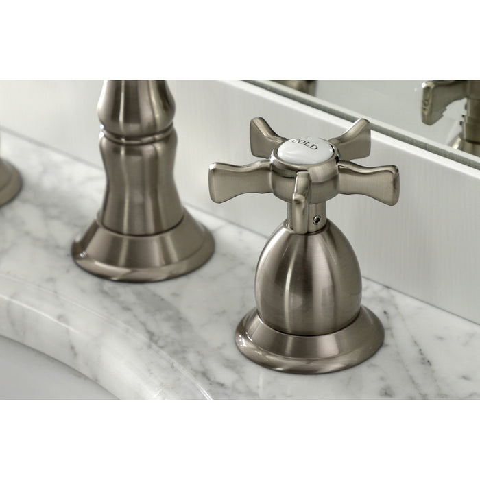 Kingston Heirloom KS1978NX - Hamilton Two-Handle 3-Hole Deck Mount Widespread Bathroom Faucet with Brass Pop-Up, Brushed Nickel