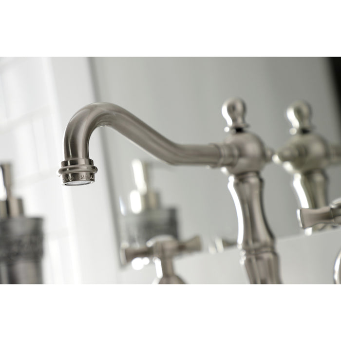 Kingston Heirloom KS1978NX - Hamilton Two-Handle 3-Hole Deck Mount Widespread Bathroom Faucet with Brass Pop-Up, Brushed Nickel