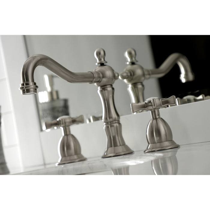 Kingston Heirloom KS1978NX - Hamilton Two-Handle 3-Hole Deck Mount Widespread Bathroom Faucet with Brass Pop-Up, Brushed Nickel