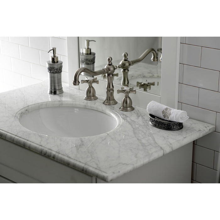 Kingston Heirloom KS1978NX - Hamilton Two-Handle 3-Hole Deck Mount Widespread Bathroom Faucet with Brass Pop-Up, Brushed Nickel