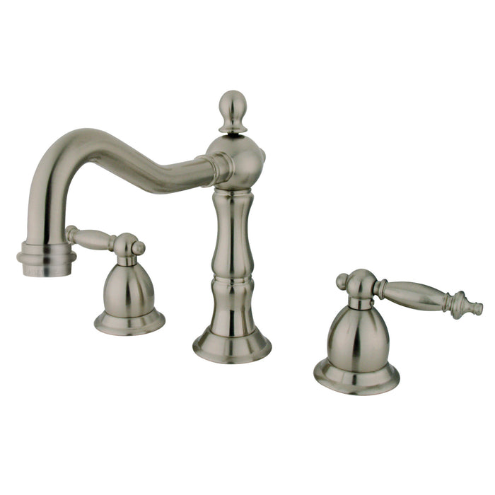 Kingston Heirloom KS1978TL - Heritage Two-Handle 3-Hole Deck Mount Widespread Bathroom Faucet with Brass Pop-Up, Brushed Nickel