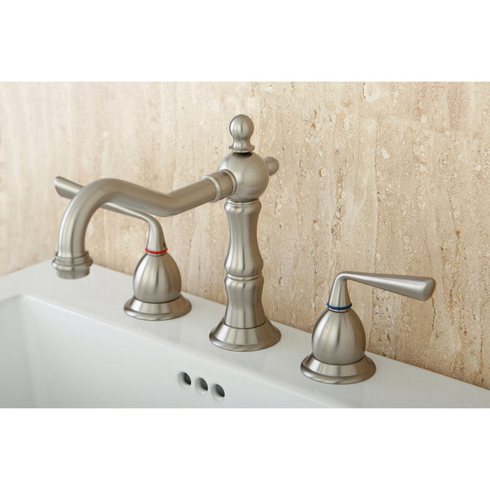 Kingston Heirloom KS1978ZL - Silver Sage Two-Handle 3-Hole Deck Mount Widespread Bathroom Faucet with Brass Pop-Up, Brushed Nickel