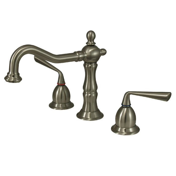 Kingston Heirloom KS1978ZL - Silver Sage Two-Handle 3-Hole Deck Mount Widespread Bathroom Faucet with Brass Pop-Up, Brushed Nickel