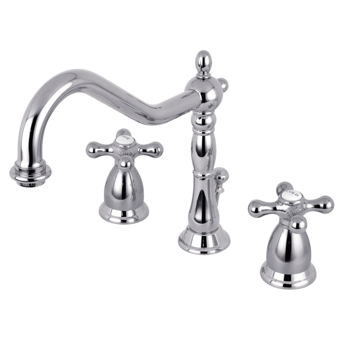 Kingston Heirloom KS1991AX - Heritage Two-Handle 3-Hole Deck Mount Widespread Bathroom Faucet with Brass Pop-Up, Polished Chrome