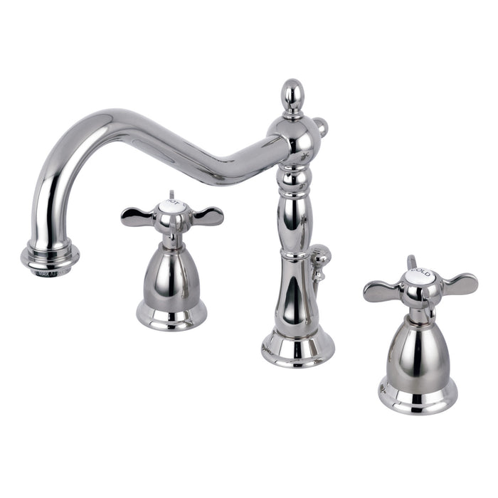 Kingston Heirloom KS1991BEX - Essex Two-Handle 3-Hole Deck Mount Widespread Bathroom Faucet with Brass Pop-Up, Polished Chrome
