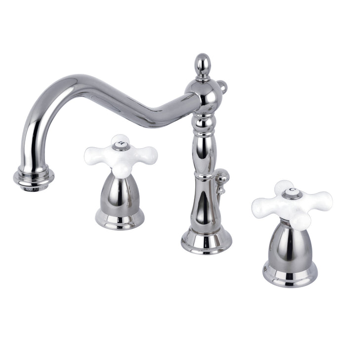 Kingston Heirloom KS1991PX - Heritage Two-Handle 3-Hole Deck Mount Widespread Bathroom Faucet with Brass Pop-Up, Polished Chrome