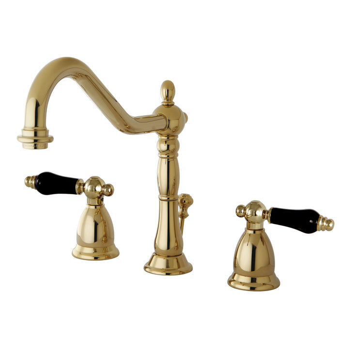 Kingston Heirloom KS1992PKL - Duchess Two-Handle 3-Hole Deck Mount Widespread Bathroom Faucet with Brass Pop-Up, Polished Brass