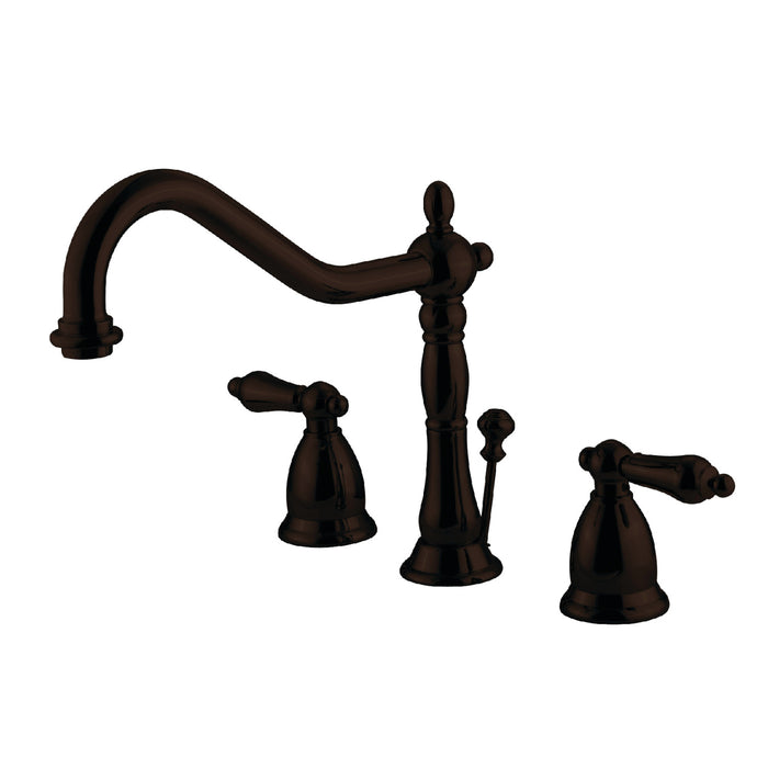 Kingston Heirloom KS1995AL - Heritage Two-Handle 3-Hole Deck Mount Widespread Bathroom Faucet with Brass Pop-Up, Oil Rubbed Bronze