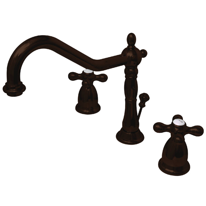 Kingston Heirloom KS1995AX - Heritage Two-Handle 3-Hole Deck Mount Widespread Bathroom Faucet with Brass Pop-Up, Oil Rubbed Bronze