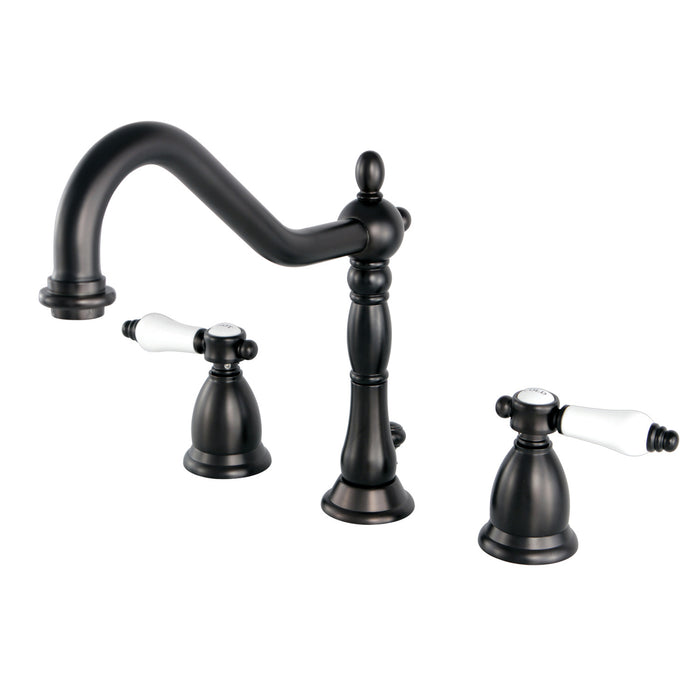 Kingston Heirloom KS1995BPL - Bel-Air Two-Handle 3-Hole Deck Mount Widespread Bathroom Faucet with Brass Pop-Up, Oil Rubbed Bronze