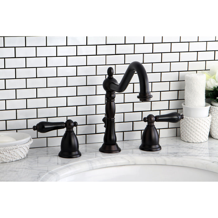 Kingston Heirloom KS1995PKL - Duchess Two-Handle 3-Hole Deck Mount Widespread Bathroom Faucet with Brass Pop-Up, Oil Rubbed Bronze