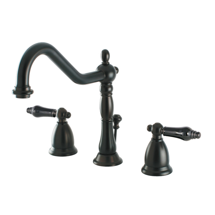 Kingston Heirloom KS1995PKL - Duchess Two-Handle 3-Hole Deck Mount Widespread Bathroom Faucet with Brass Pop-Up, Oil Rubbed Bronze
