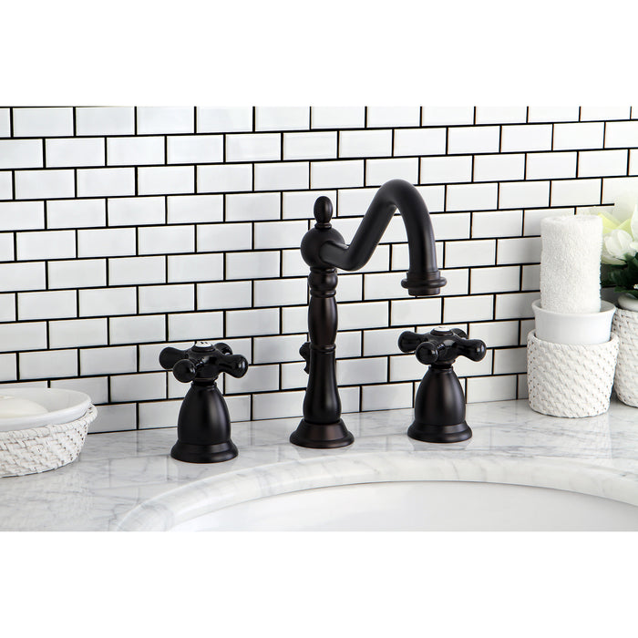 Kingston Heirloom KS1995PKX - Duchess Two-Handle 3-Hole Deck Mount Widespread Bathroom Faucet with Brass Pop-Up, Oil Rubbed Bronze
