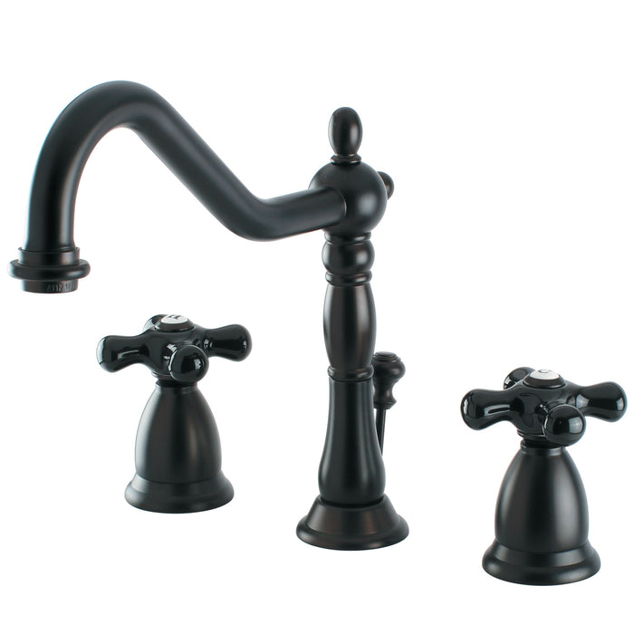 Kingston Heirloom KS1995PKX - Duchess Two-Handle 3-Hole Deck Mount Widespread Bathroom Faucet with Brass Pop-Up, Oil Rubbed Bronze