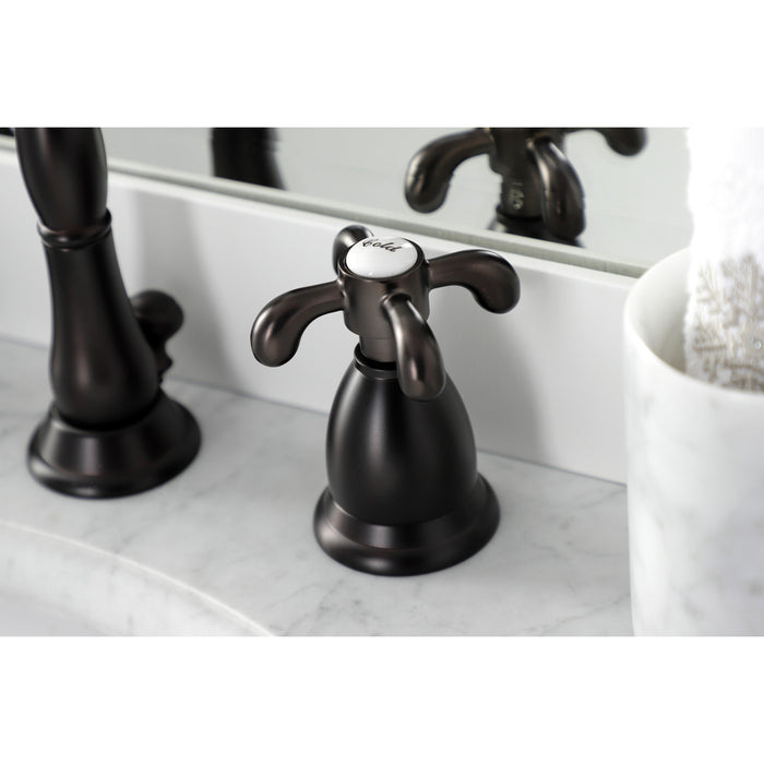 Kingston Heirloom KS1995TX - French Country Two-Handle 3-Hole Deck Mount Widespread Bathroom Faucet with Brass Pop-Up, Oil Rubbed Bronze