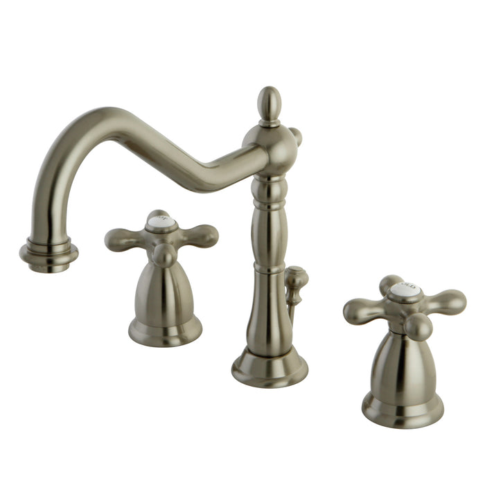 Kingston Heirloom KS1998AX - Heritage Two-Handle 3-Hole Deck Mount Widespread Bathroom Faucet with Brass Pop-Up, Brushed Nickel
