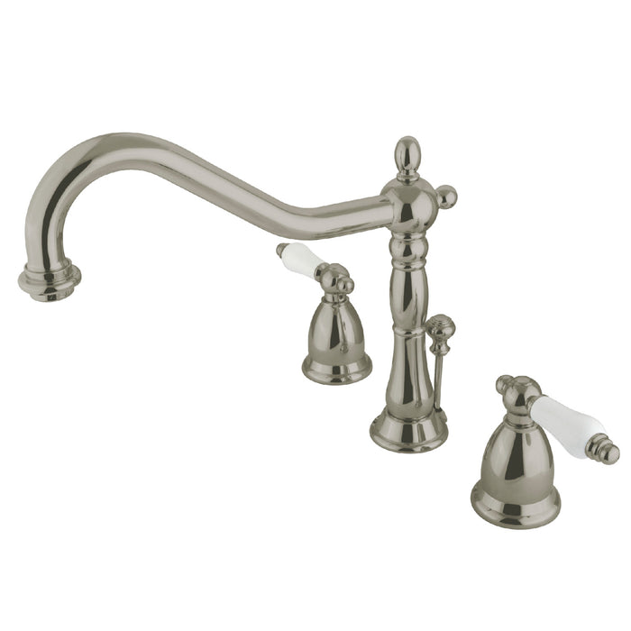 Kingston Heirloom KS1998PL - Heritage Two-Handle 3-Hole Deck Mount Widespread Bathroom Faucet with Brass Pop-Up, Brushed Nickel