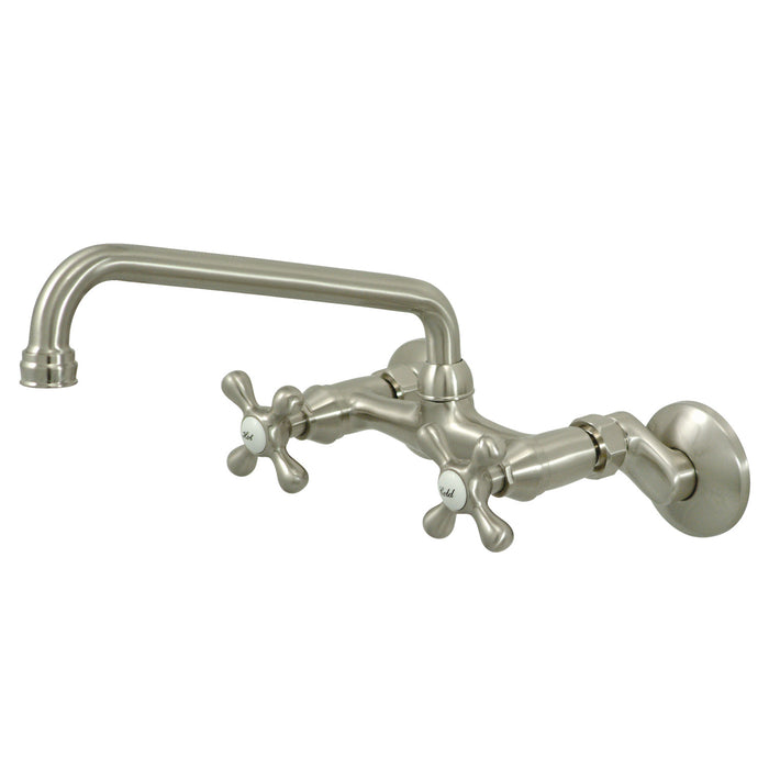Kingston Heirloom KS200SN - Kingston Two-Handle 2-Hole Wall Mount Bridge Kitchen Faucet, Brushed Nickel