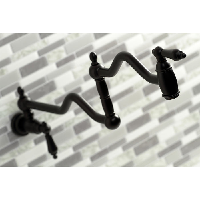 Kingston Heirloom KS2100AL - Heritage Two-Handle 1-Hole Wall Mount Pot Filler Faucet, Matte Black