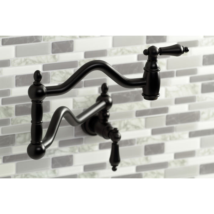 Kingston Heirloom KS2100AL - Heritage Two-Handle 1-Hole Wall Mount Pot Filler Faucet, Matte Black