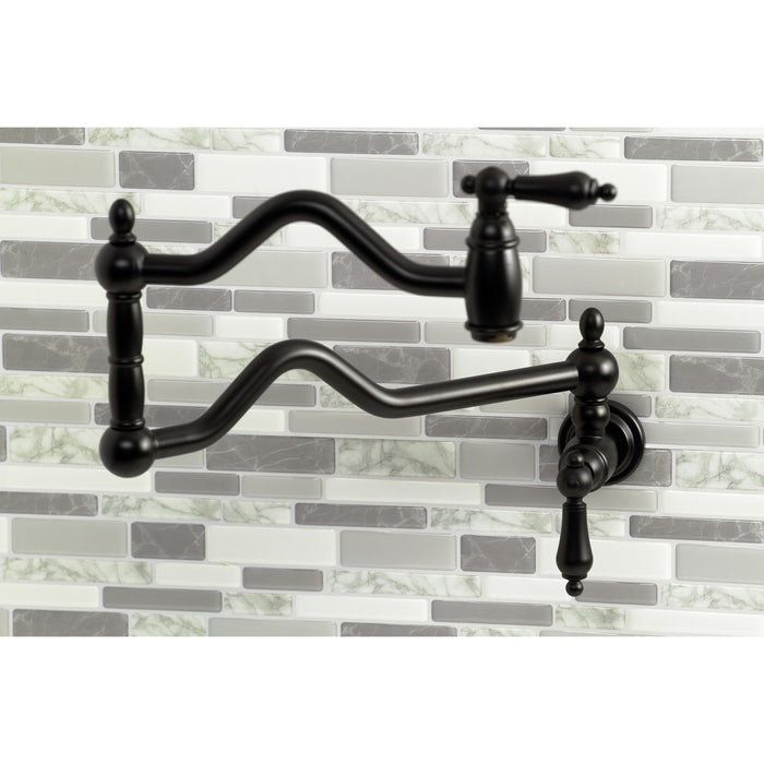 Kingston Heirloom KS2100AL - Heritage Two-Handle 1-Hole Wall Mount Pot Filler Faucet, Matte Black