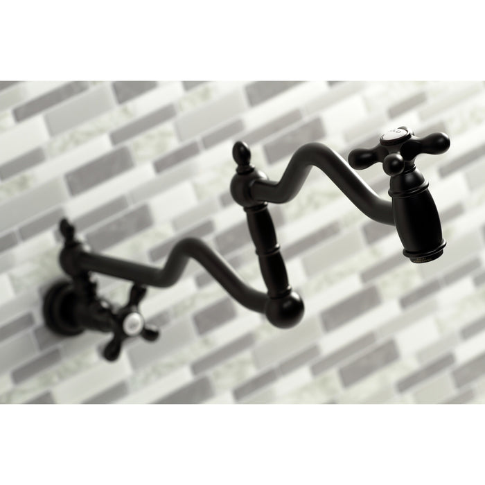 Kingston Heirloom KS2100AX - Heritage Two-Handle 1-Hole Wall Mount Pot Filler Faucet, Matte Black