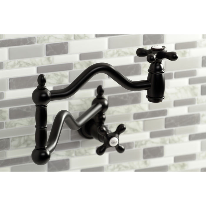 Kingston Heirloom KS2100AX - Heritage Two-Handle 1-Hole Wall Mount Pot Filler Faucet, Matte Black