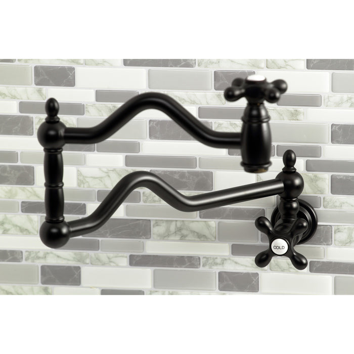 Kingston Heirloom KS2100AX - Heritage Two-Handle 1-Hole Wall Mount Pot Filler Faucet, Matte Black