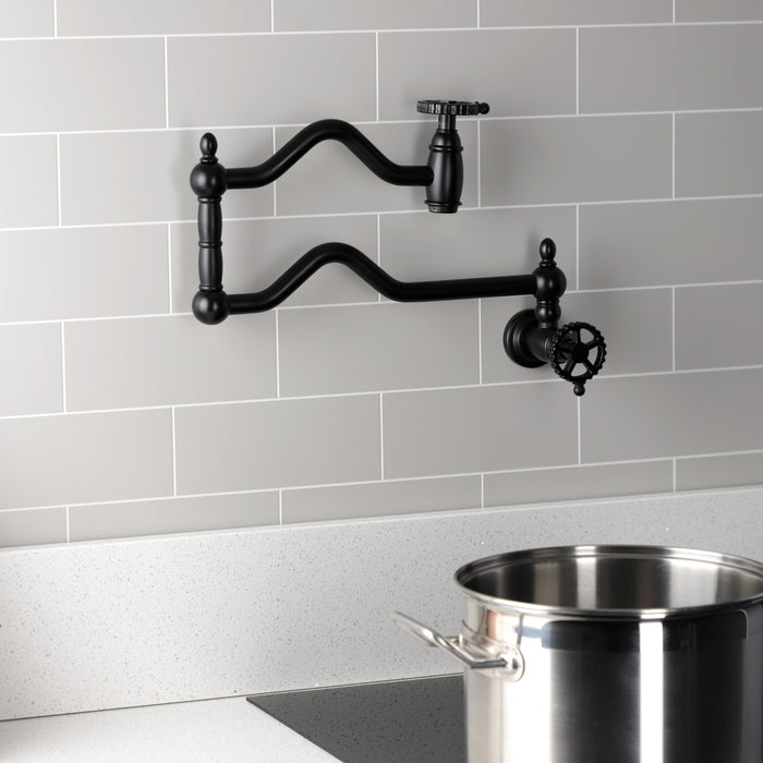 Kingston Tulare KS2100CG - Fuller Two-Handle 1-Hole Wall Mount Pot Filler Faucet, Matte Black