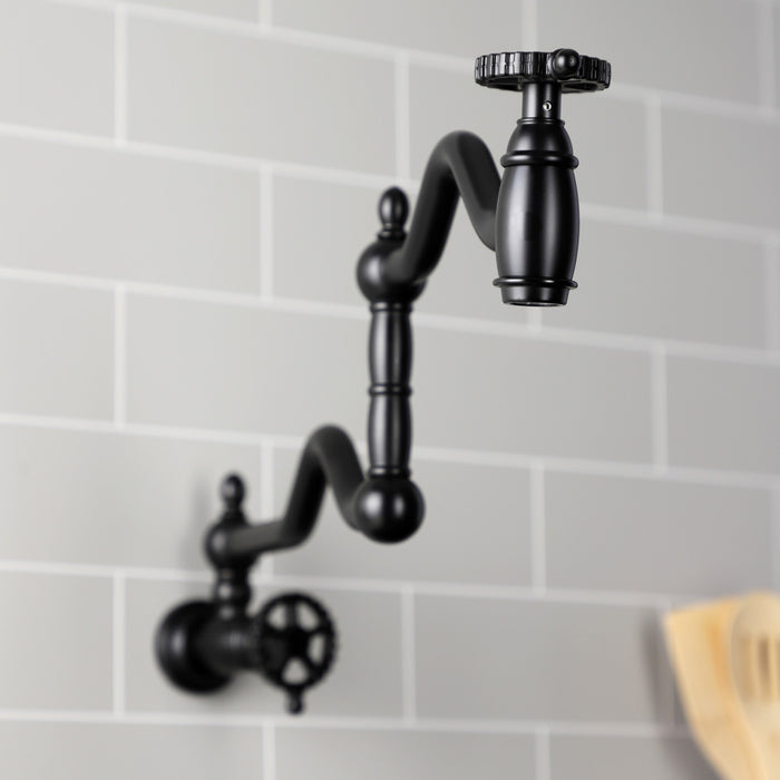 Kingston Tulare KS2100CG - Fuller Two-Handle 1-Hole Wall Mount Pot Filler Faucet, Matte Black