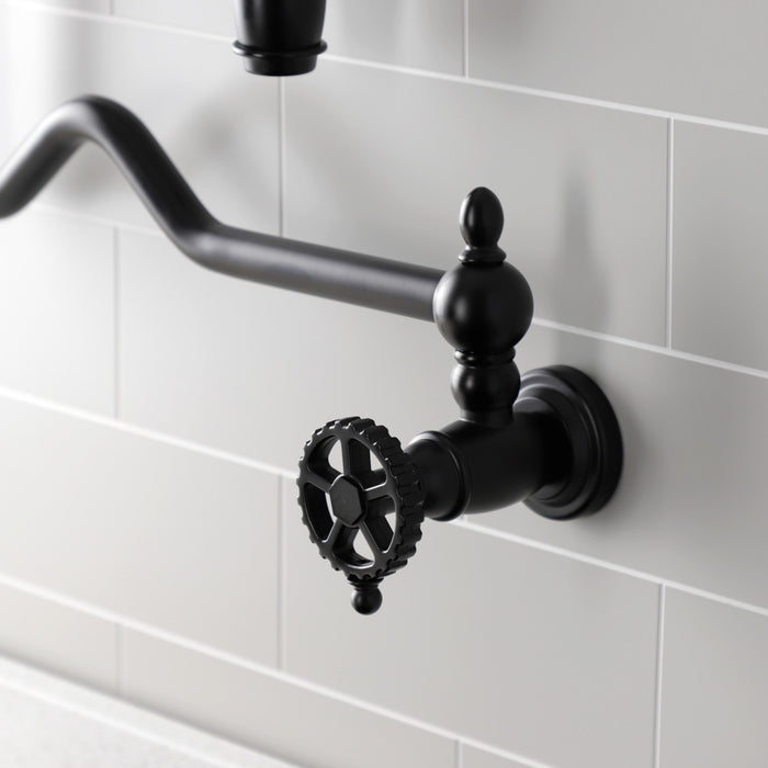 Kingston Tulare KS2100CG - Fuller Two-Handle 1-Hole Wall Mount Pot Filler Faucet, Matte Black