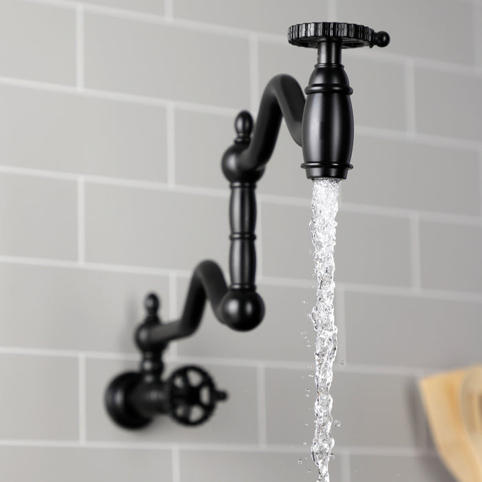 Kingston Tulare KS2100CG - Fuller Two-Handle 1-Hole Wall Mount Pot Filler Faucet, Matte Black