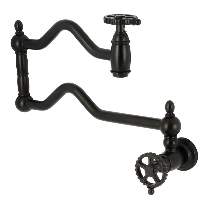 Kingston Tulare KS2100CG - Fuller Two-Handle 1-Hole Wall Mount Pot Filler Faucet, Matte Black