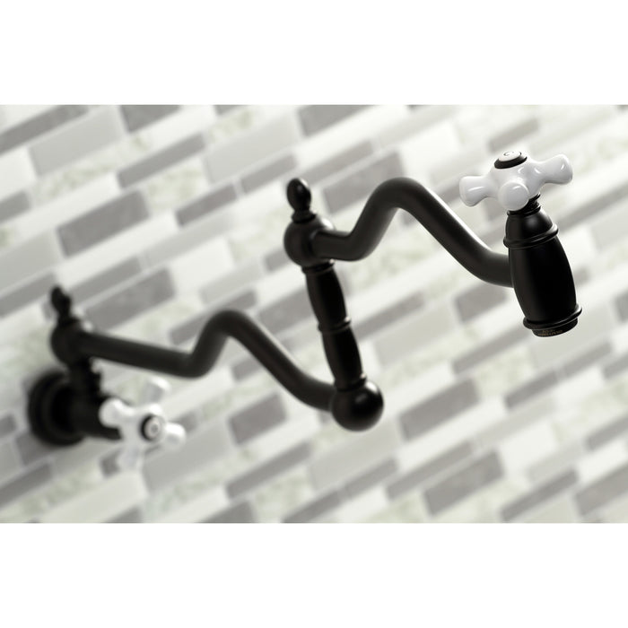 Kingston Heirloom KS2100PX - Heritage Two-Handle 1-Hole Wall Mount Pot Filler Faucet, Matte Black