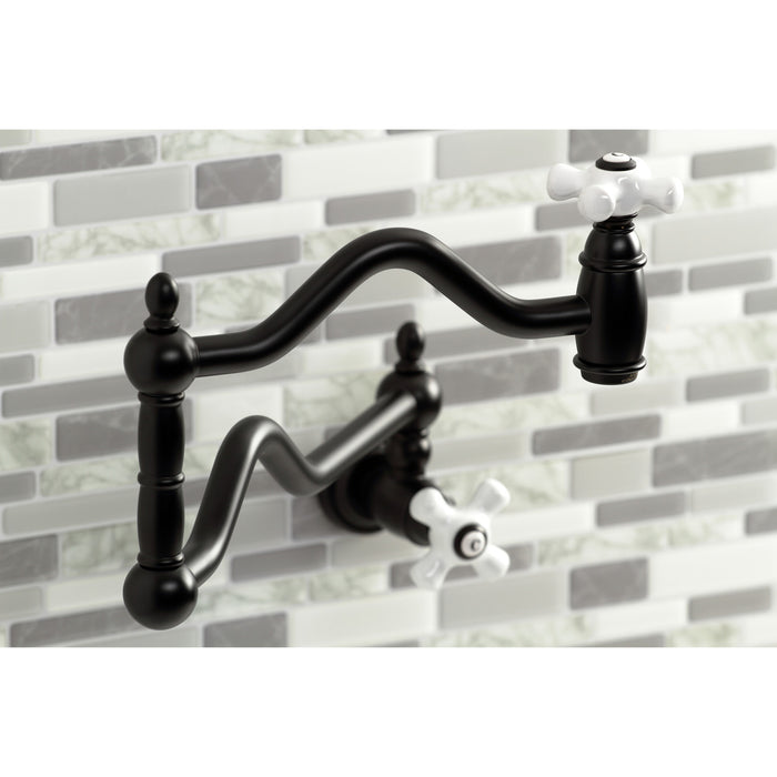 Kingston Heirloom KS2100PX - Heritage Two-Handle 1-Hole Wall Mount Pot Filler Faucet, Matte Black