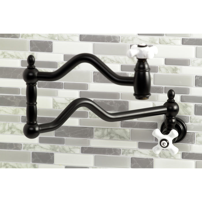 Kingston Heirloom KS2100PX - Heritage Two-Handle 1-Hole Wall Mount Pot Filler Faucet, Matte Black