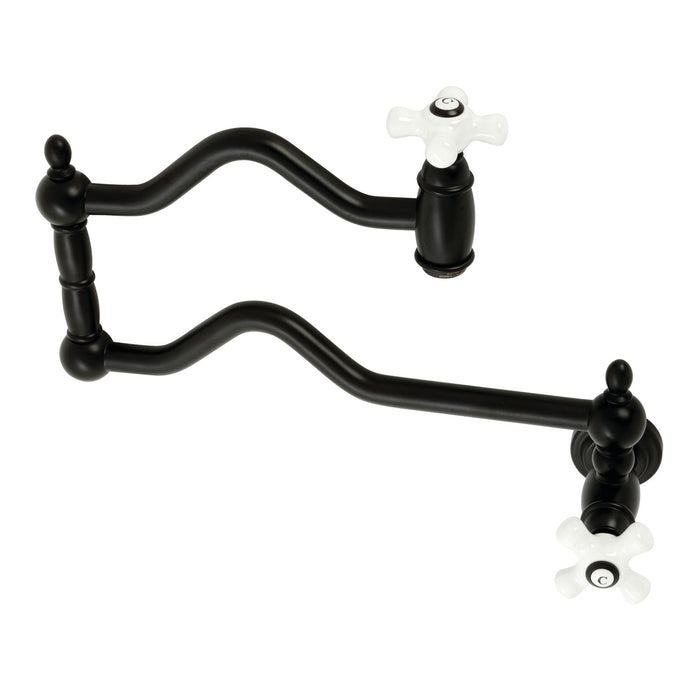Kingston Heirloom KS2100PX - Heritage Two-Handle 1-Hole Wall Mount Pot Filler Faucet, Matte Black