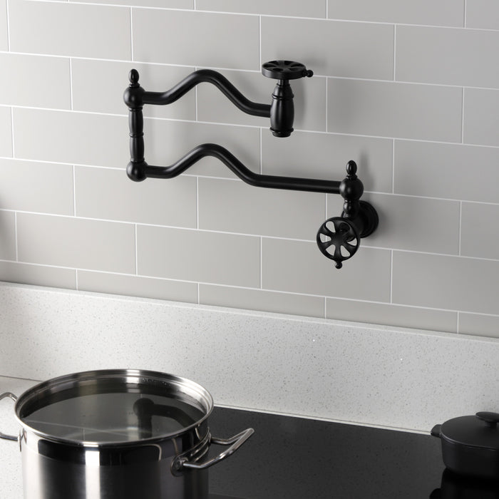 Kingston Tulare KS2100RX - Belknap Two-Handle 1-Hole Wall Mount Pot Filler Faucet, Matte Black