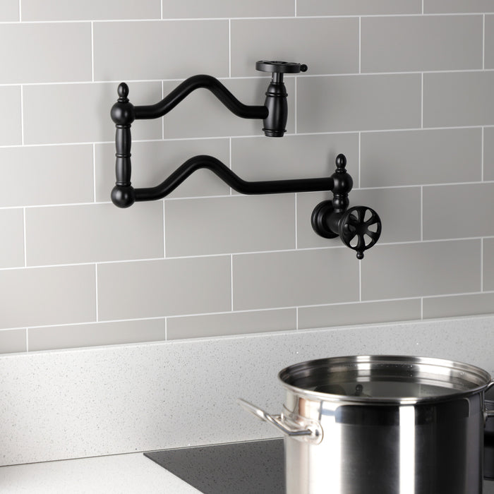 Kingston Tulare KS2100RX - Belknap Two-Handle 1-Hole Wall Mount Pot Filler Faucet, Matte Black