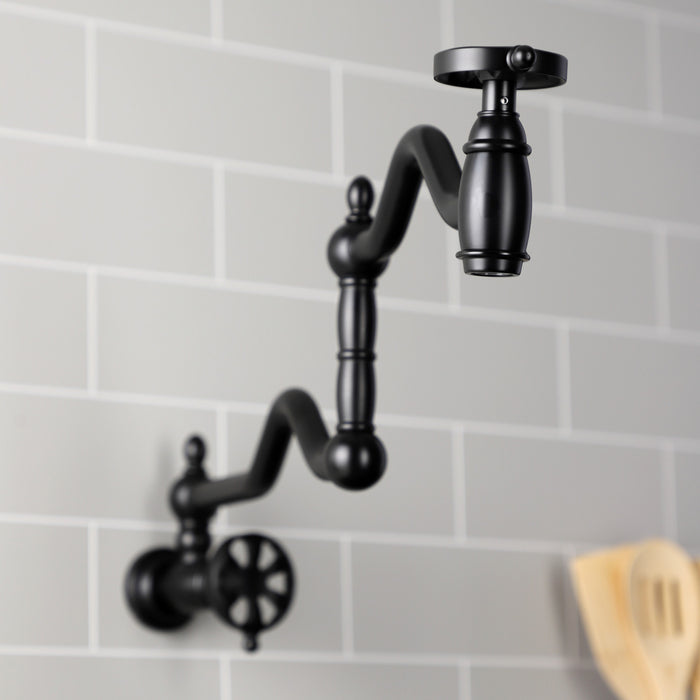 Kingston Tulare KS2100RX - Belknap Two-Handle 1-Hole Wall Mount Pot Filler Faucet, Matte Black