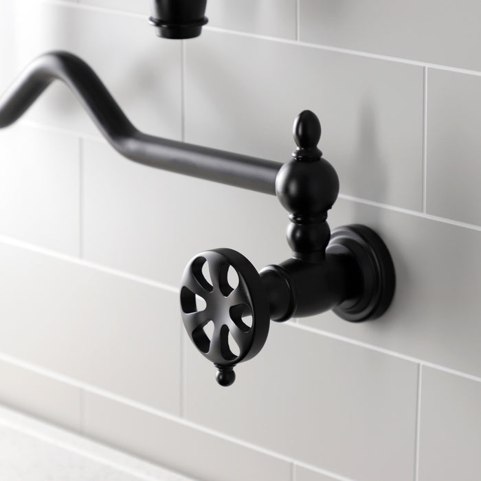 Kingston Tulare KS2100RX - Belknap Two-Handle 1-Hole Wall Mount Pot Filler Faucet, Matte Black