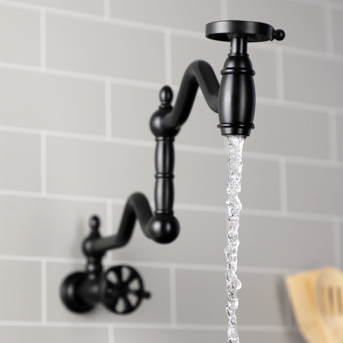 Kingston Tulare KS2100RX - Belknap Two-Handle 1-Hole Wall Mount Pot Filler Faucet, Matte Black