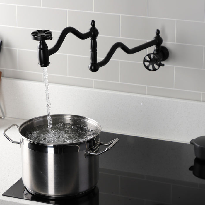 Kingston Tulare KS2100RX - Belknap Two-Handle 1-Hole Wall Mount Pot Filler Faucet, Matte Black