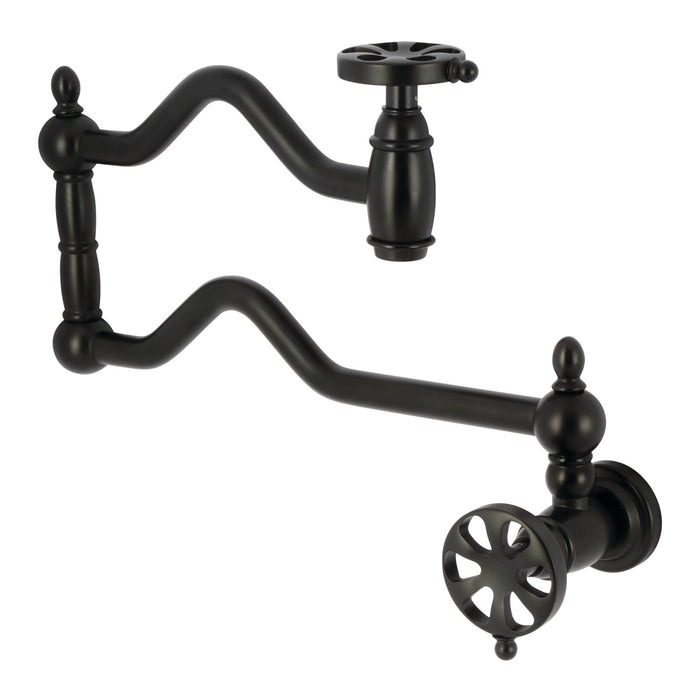 Kingston Tulare KS2100RX - Belknap Two-Handle 1-Hole Wall Mount Pot Filler Faucet, Matte Black