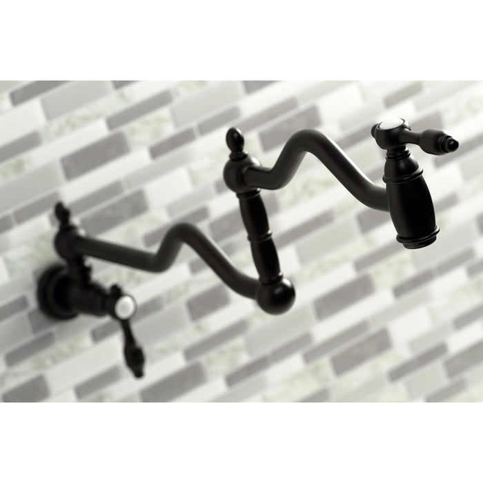 Kingston Heirloom KS2100TAL - Tudor Two-Handle 1-Hole Wall Mount Pot Filler Faucet, Matte Black