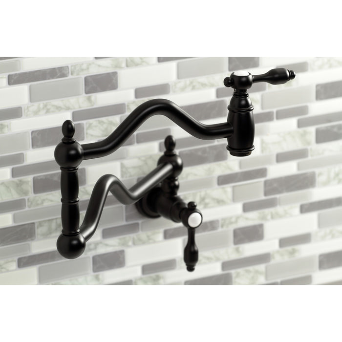 Kingston Heirloom KS2100TAL - Tudor Two-Handle 1-Hole Wall Mount Pot Filler Faucet, Matte Black