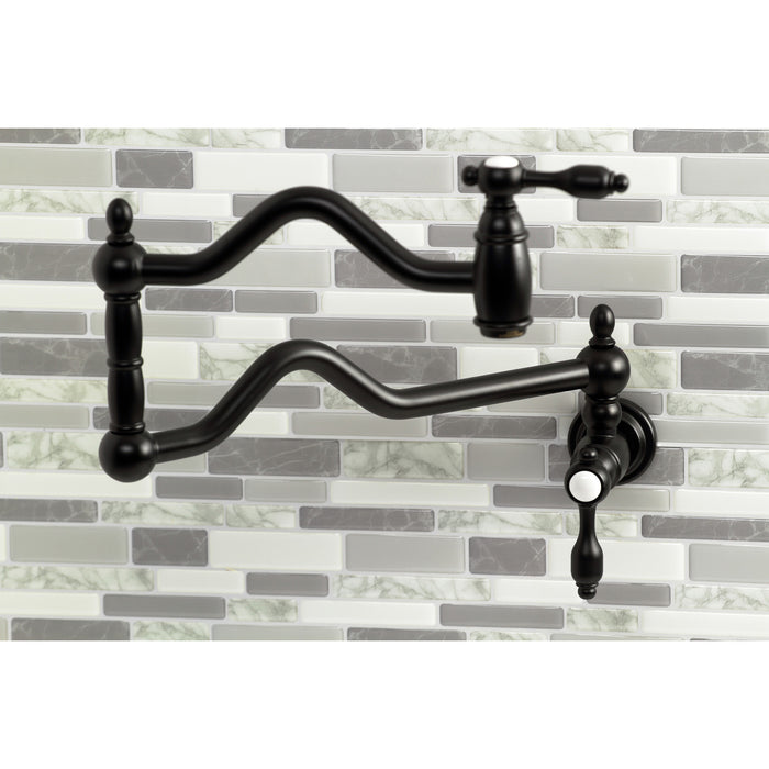 Kingston Heirloom KS2100TAL - Tudor Two-Handle 1-Hole Wall Mount Pot Filler Faucet, Matte Black