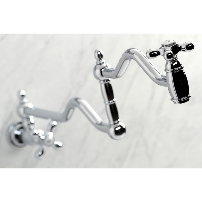 Kingston Heirloom KS2101AX - Heritage Two-Handle 1-Hole Wall Mount Pot Filler Faucet, Polished Chrome