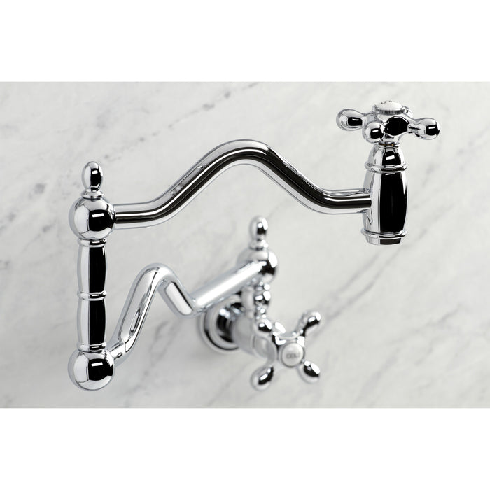 Kingston Heirloom KS2101AX - Heritage Two-Handle 1-Hole Wall Mount Pot Filler Faucet, Polished Chrome